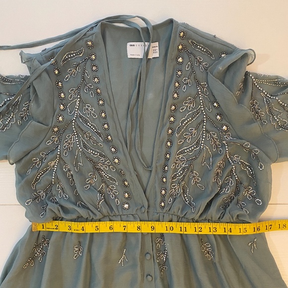 ASOS NWOT Soft Midi Button Front Dress with Trailing Embellishments Size 6 - Picture 12 of 16